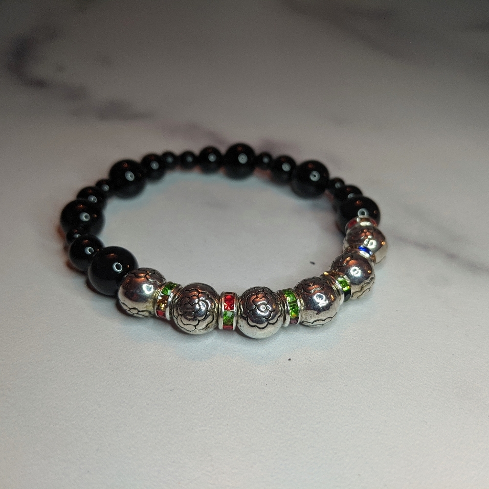 Handcrafted silver and black metal bracelet